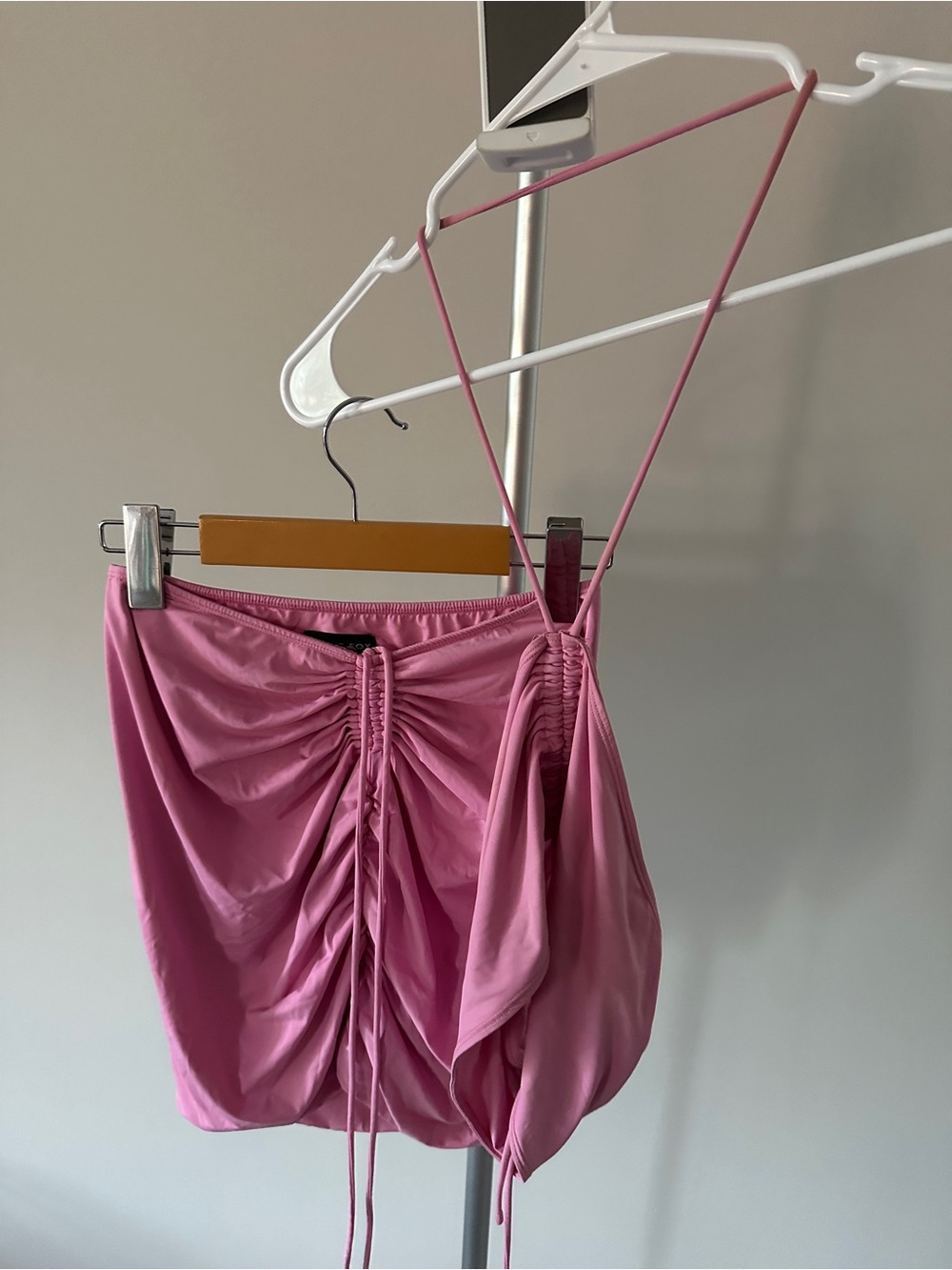 White Fox Boutique Pink Ruched Two Piece Cutout Mini Skirt Set - Picture 3 of 6